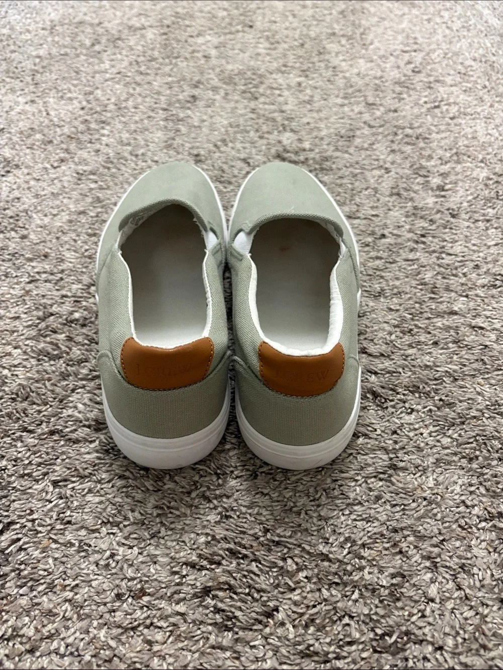 J. Crew Men's Slip-On Canvas Loafers in Sage Green with White Soles